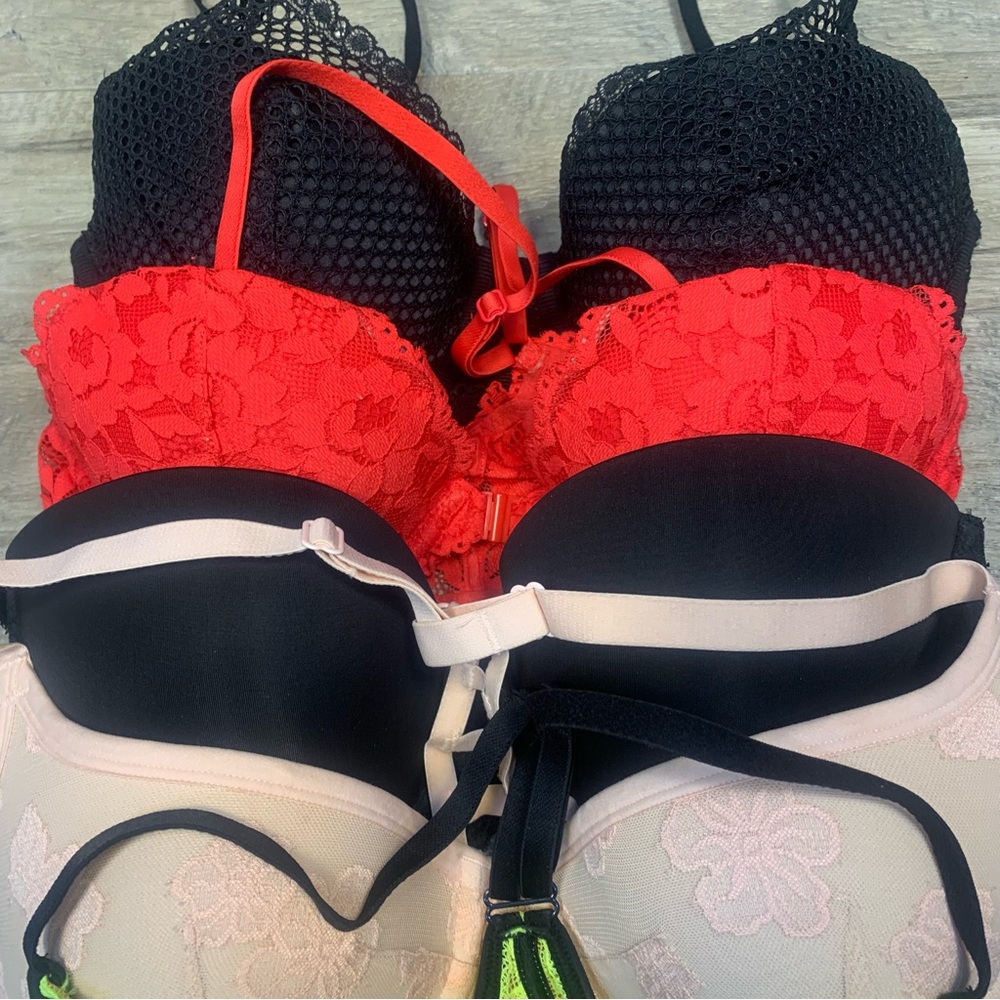 Victoria Secret PINK Bundle 5 Bras Variety Plunge Dream Angels Multi Lined Lace - Picture 6 of 11